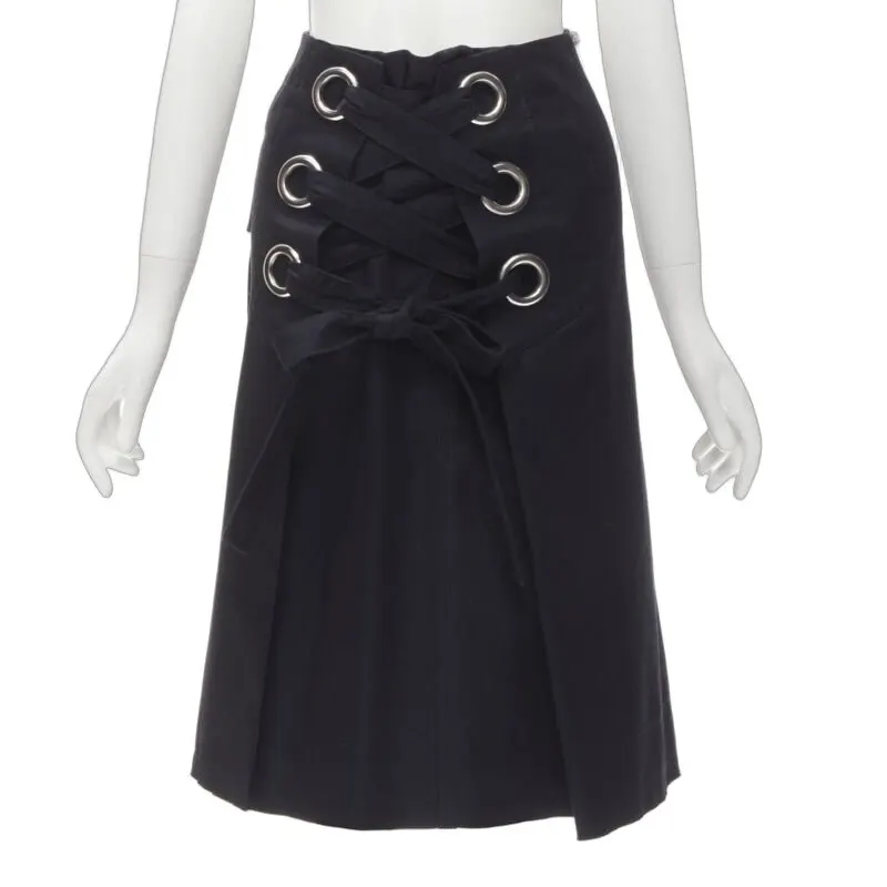 Sacai Grommet A-line Skirt Navy Cotton Very good - Front View