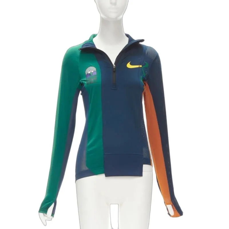 Sacai Patchwork Zip Top Blue Polyester Very good - Front View