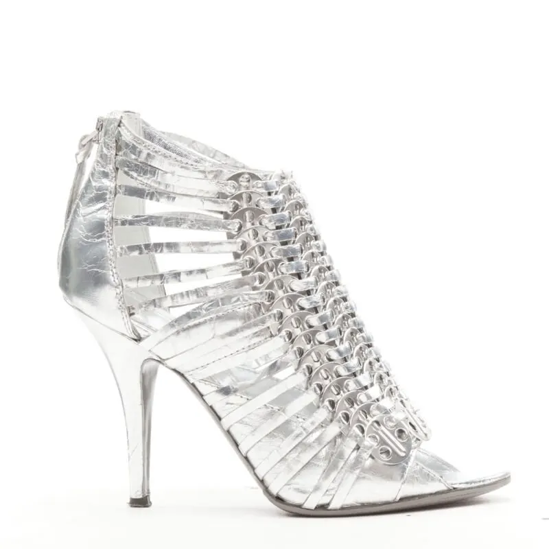 Givenchy Silver Disc Booties Silver Leather Good - Front View