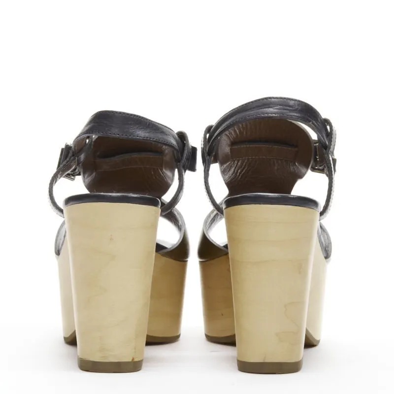 Marni Platform Wedged Sandals Brown Leather Good - Box View
