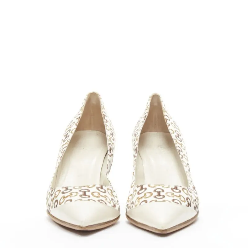 Gucci White Horsebit Pumps Beige Polyester Good - Inside View