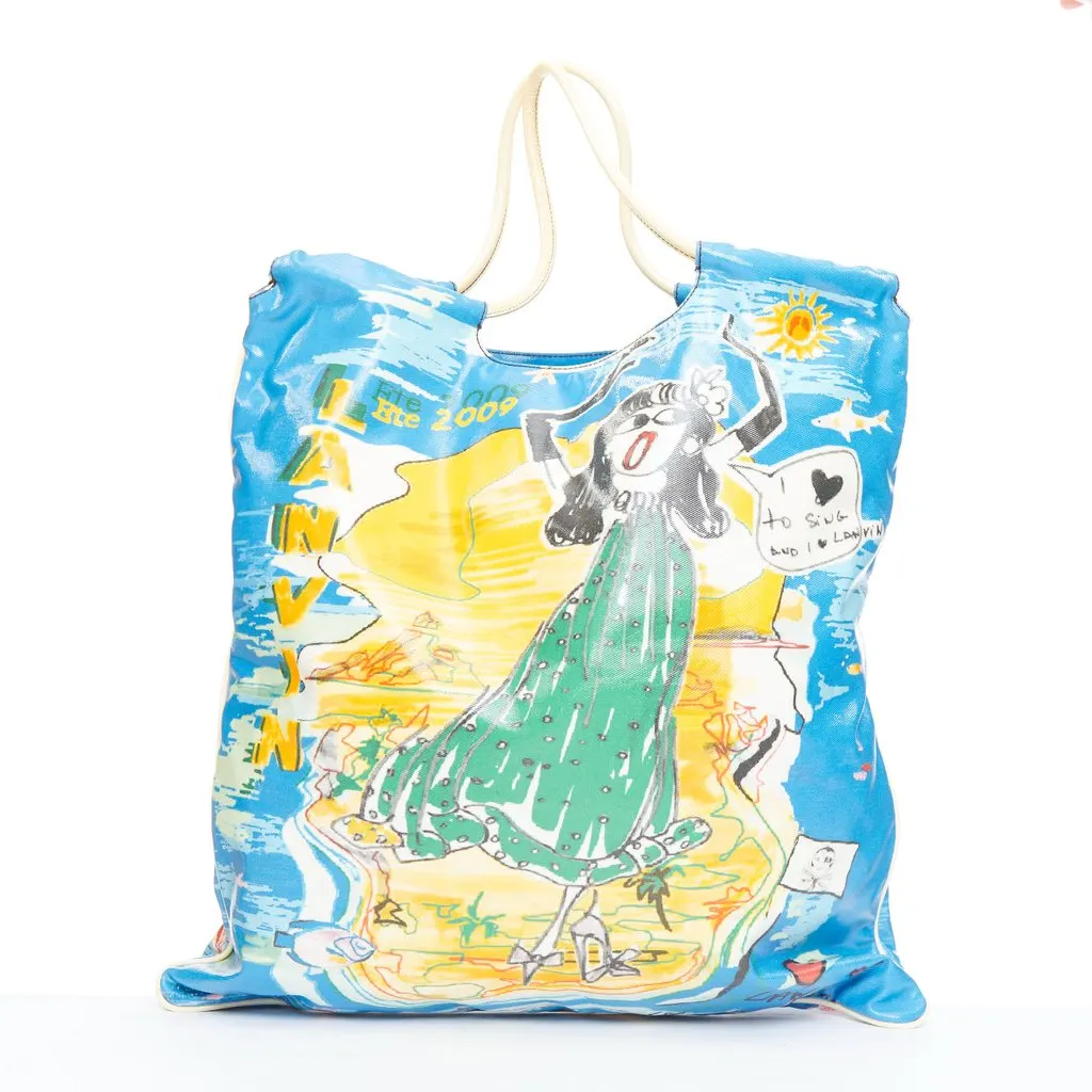 Lanvin Cartoon Print Tote Blue Very good - Front View