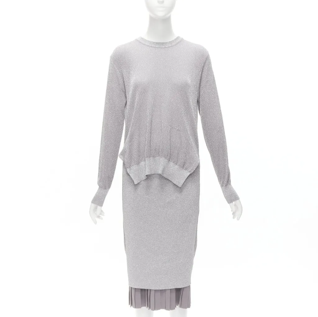 Toga Archives Lurex Pleats Dress Silver Polyester Very good - Front View