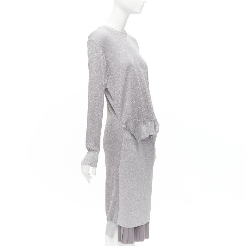 Toga Archives Lurex Pleats Dress Silver Polyester Very good - Inside View