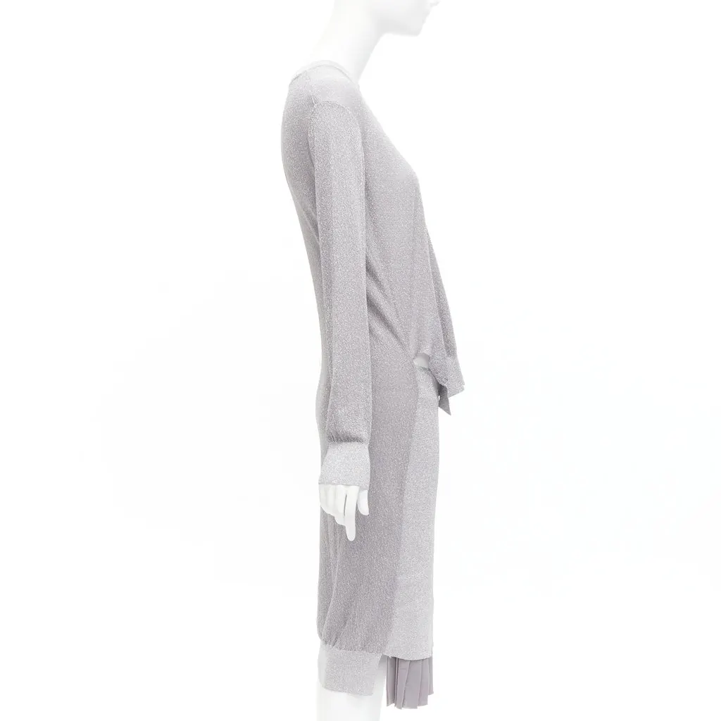 Toga Archives Lurex Pleats Dress Silver Polyester Very good - Model View