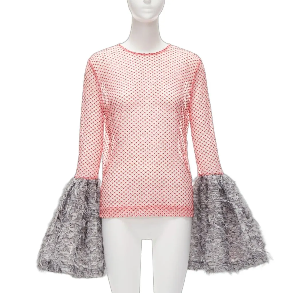 Anais Jourden Feather Cuff Top Red Polyester Never worn - Front View