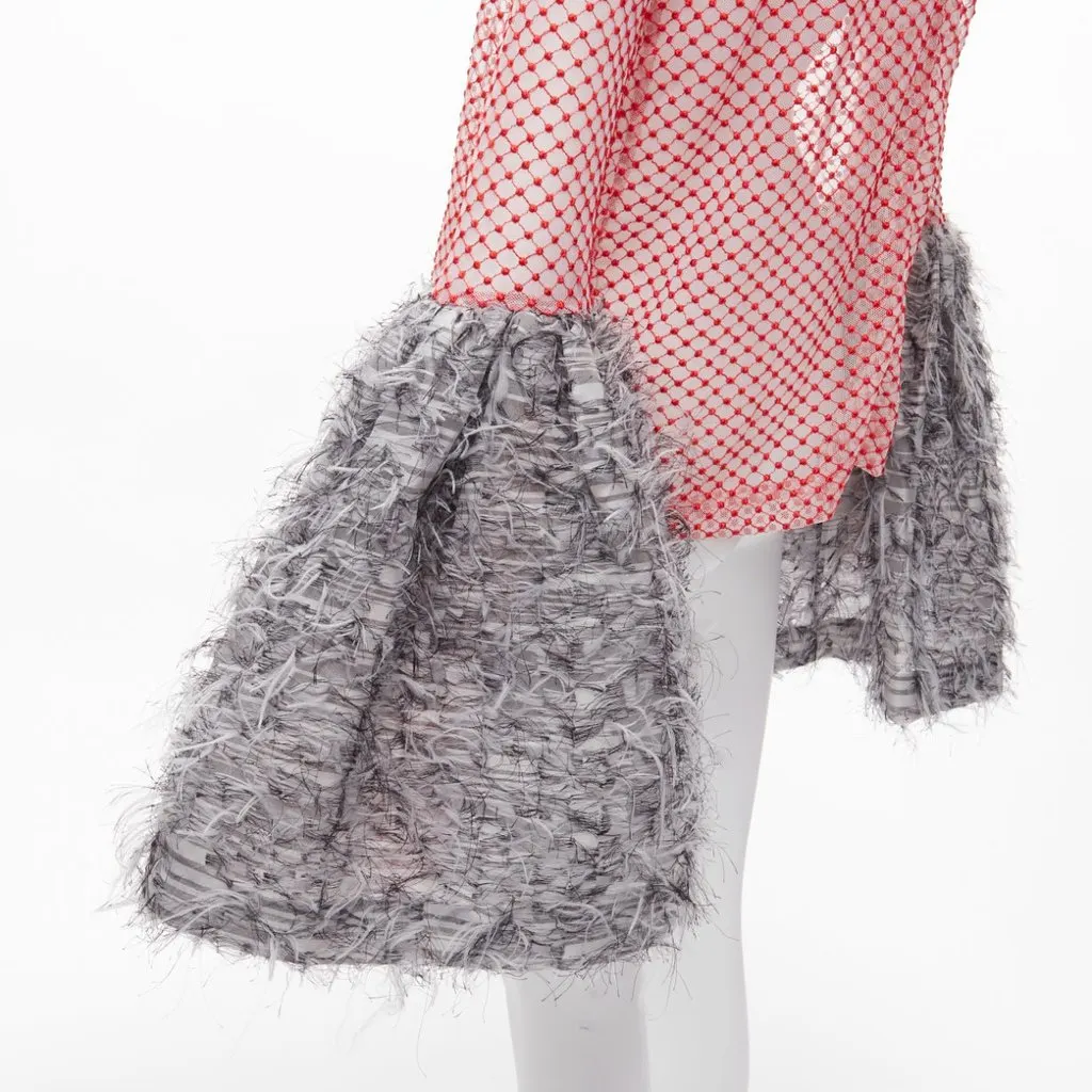 Anais Jourden Feather Cuff Top Red Polyester Never worn - Back View