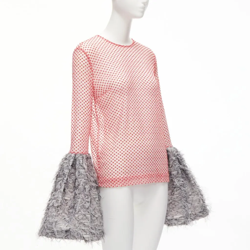 Anais Jourden Feather Cuff Top Red Polyester Never worn - Inside View