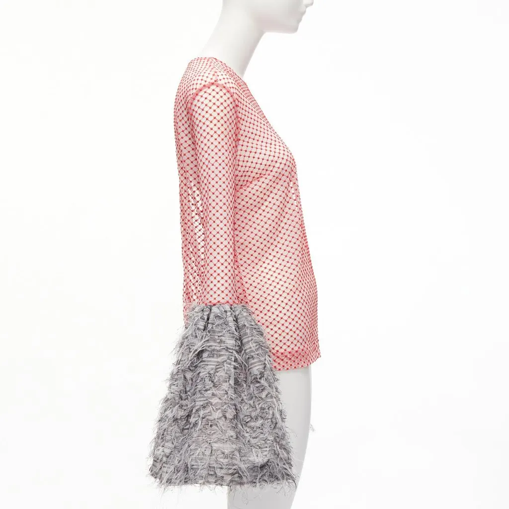Anais Jourden Feather Cuff Top Red Polyester Never worn - Model View