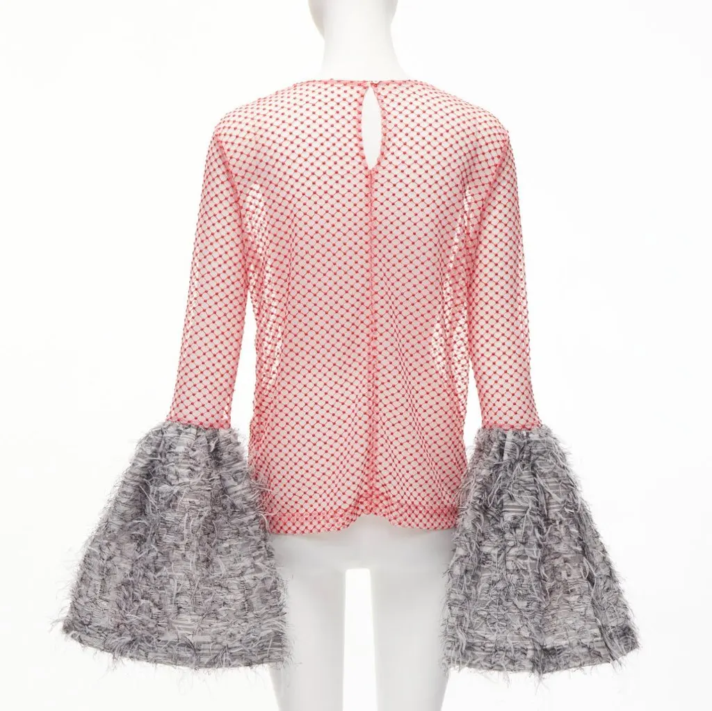 Anais Jourden Feather Cuff Top Red Polyester Never worn - Box View