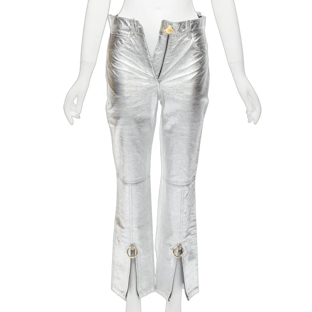 Petar Petrov Silver Moto Pants Silver Leather Very good - Front View
