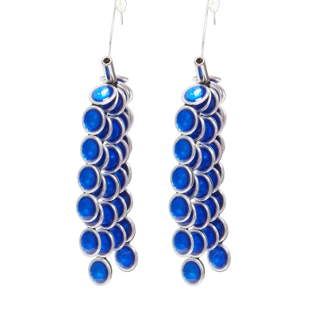 Toga Archives Blue Rhinestone Earrings Silver Metal Very good - Front View