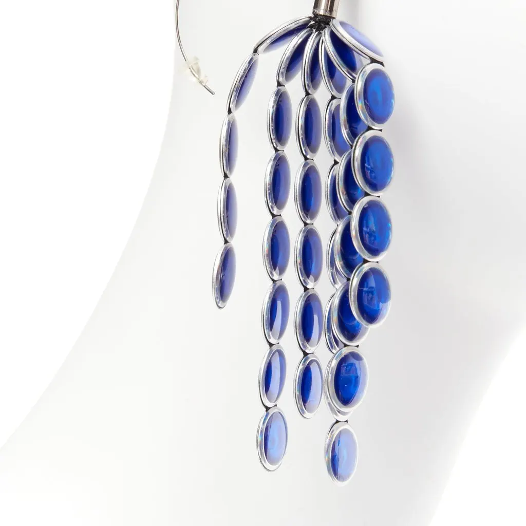 Toga Archives Blue Rhinestone Earrings Silver Metal Very good - Model View