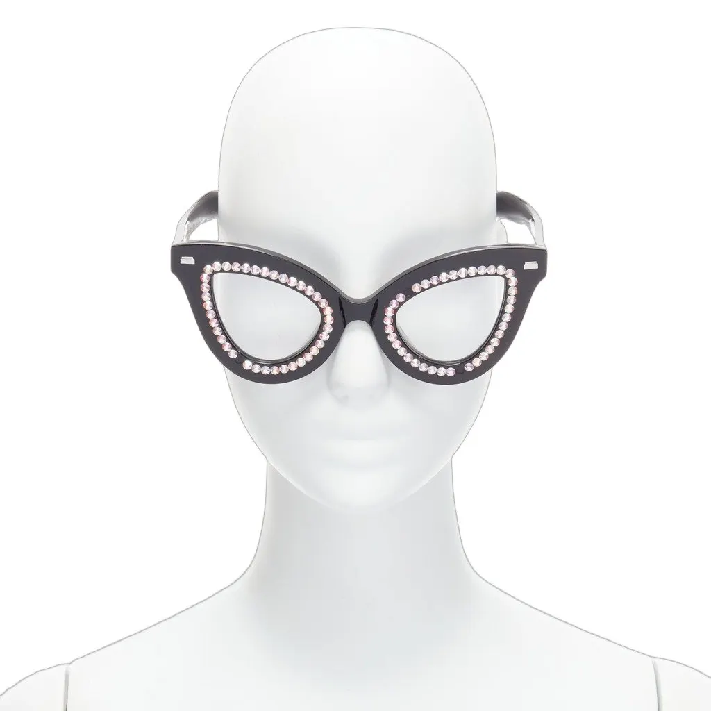 Gentle Monster Swarovski Cats Eye Black Acetate Fair - Front View