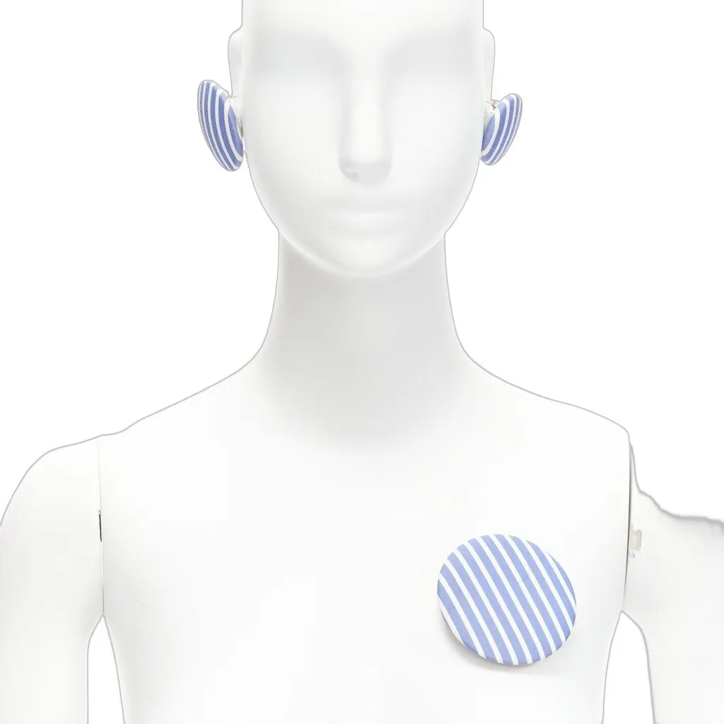 Balenciaga Striped Badge Earrings Blue Fair - Front View