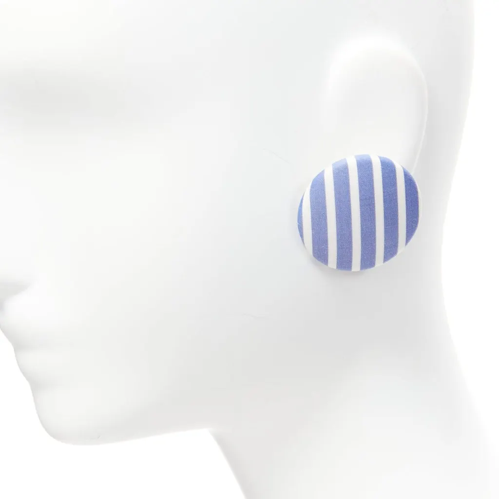 Balenciaga Striped Badge Earrings Blue Fair - Model View