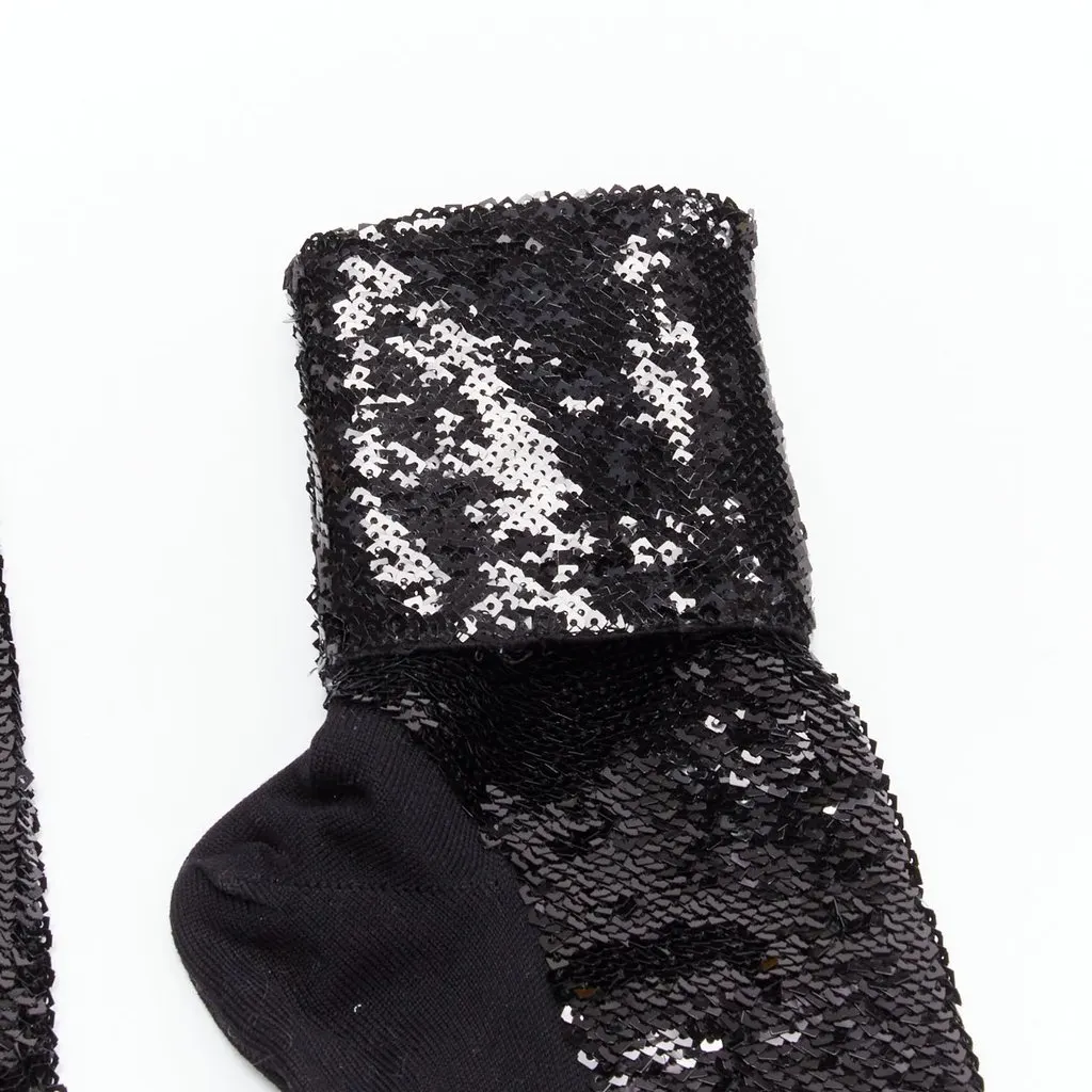 Saint Laurent Sequins Rolled Socks Black Cotton Never worn - Back View