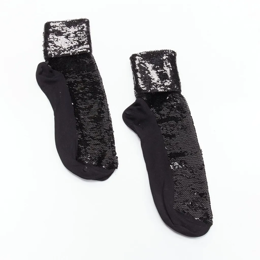 Saint Laurent Sequins Rolled Socks Black Cotton Never worn - Inside View