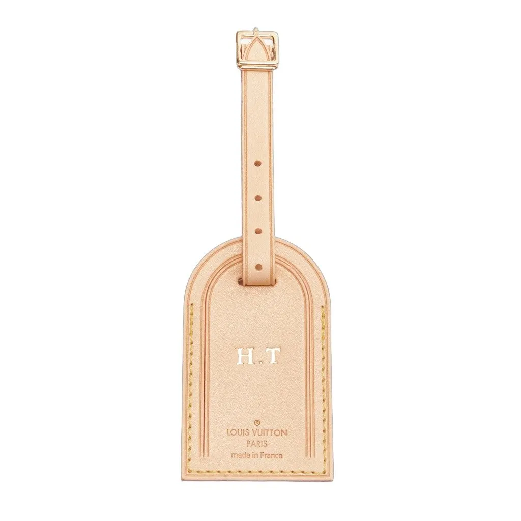 Louis Vuitton Gold Luggage Tag Beige Leather Never worn - Front View