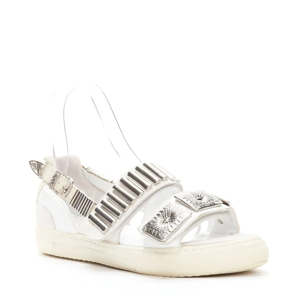 Toga Archives Metal Plate Sandals White Leather Fair - Back View