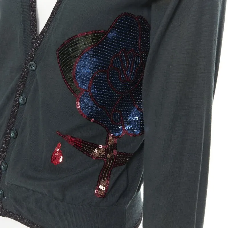 Undercover Floral Patch Cardigan Green Cotton Very good - Back View