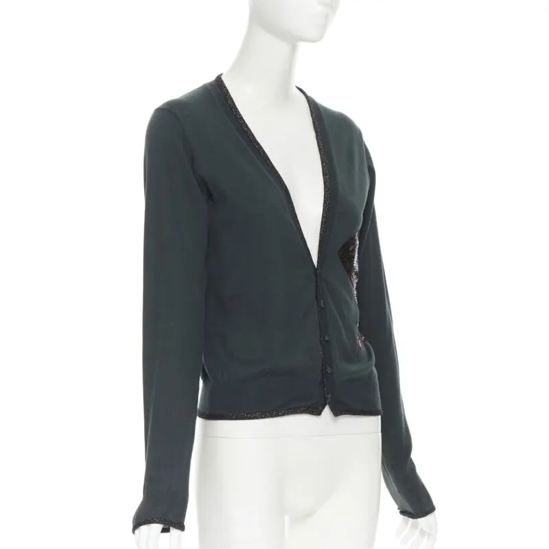 Undercover Floral Patch Cardigan Green Cotton Very good - Inside View