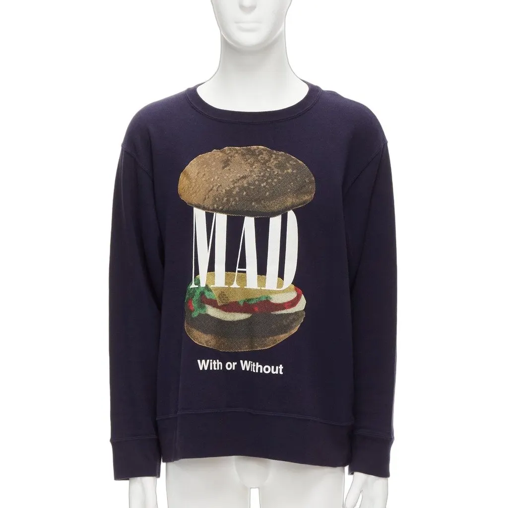 Undercover Burger Print Sweater Navy Cotton Fair - Front View