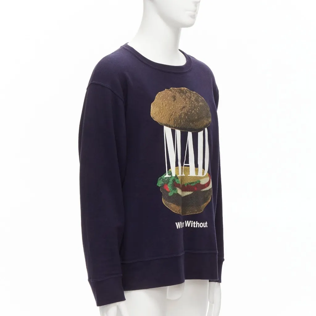 Undercover Burger Print Sweater Navy Cotton Fair - Inside View
