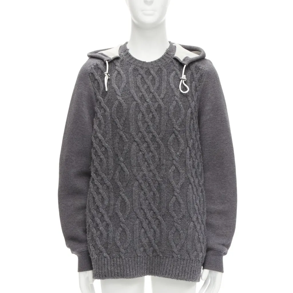Sacai Cable Knit Sweater Grey Wool Good - Front View
