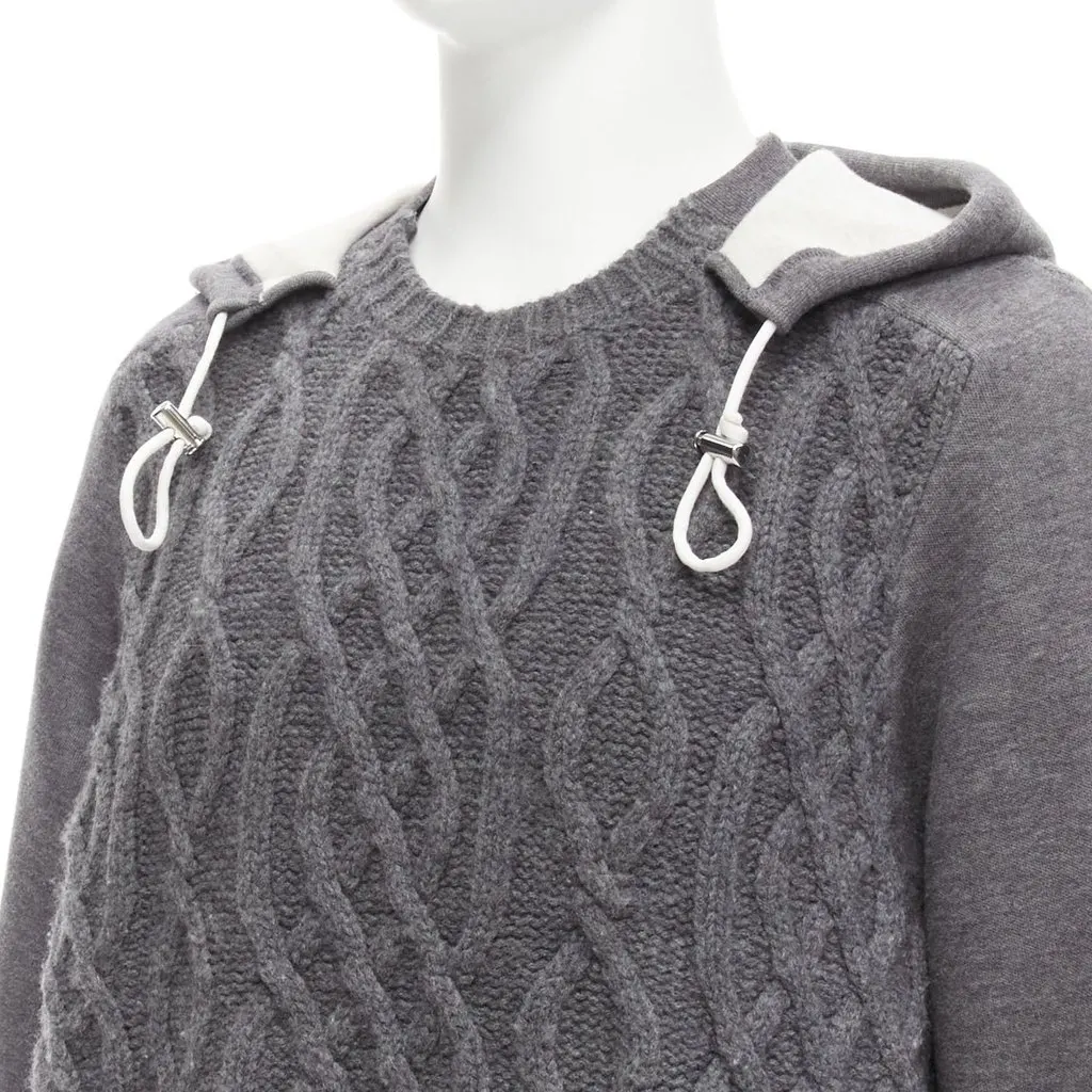 Sacai Cable Knit Sweater Grey Wool Good - Back View