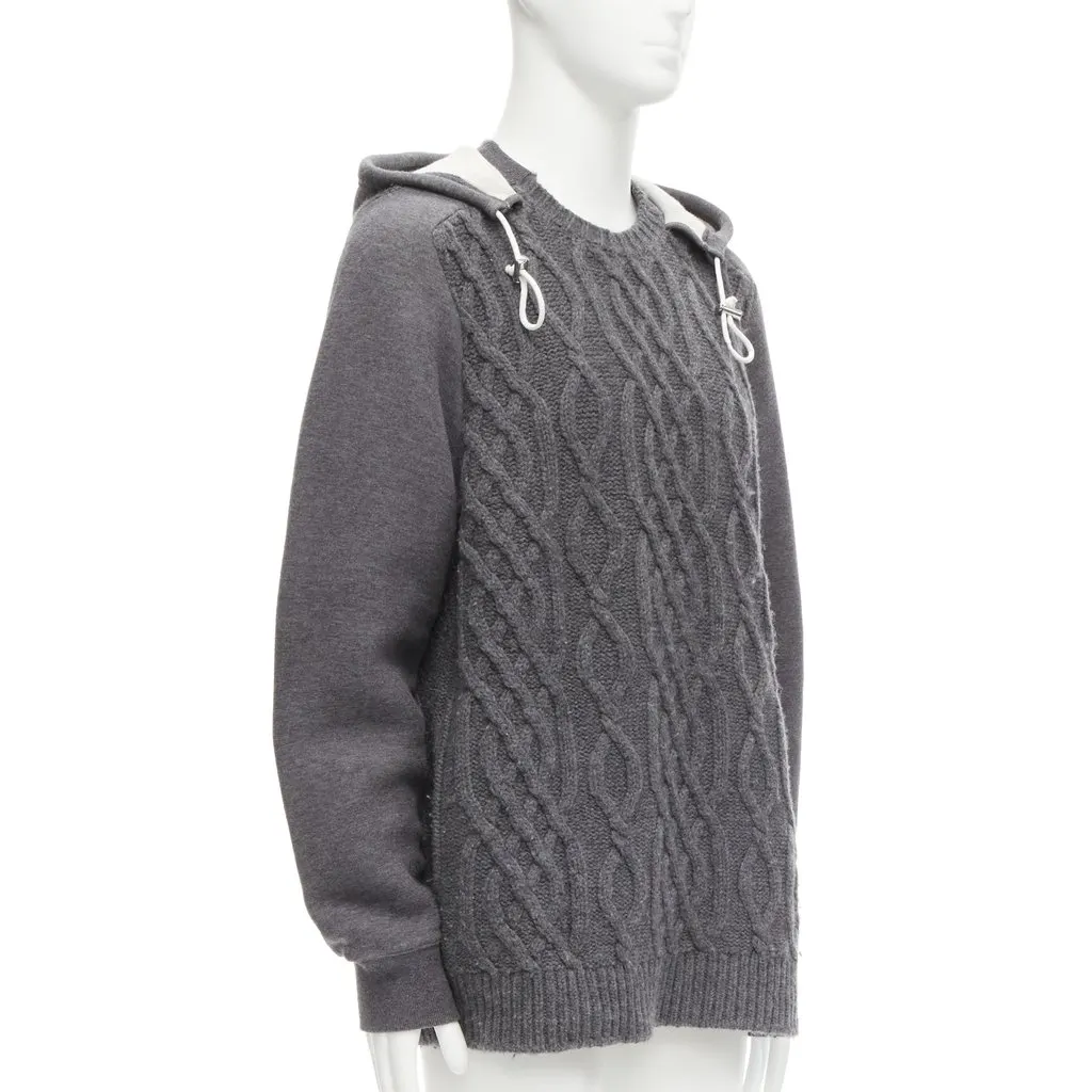Sacai Cable Knit Sweater Grey Wool Good - Inside View