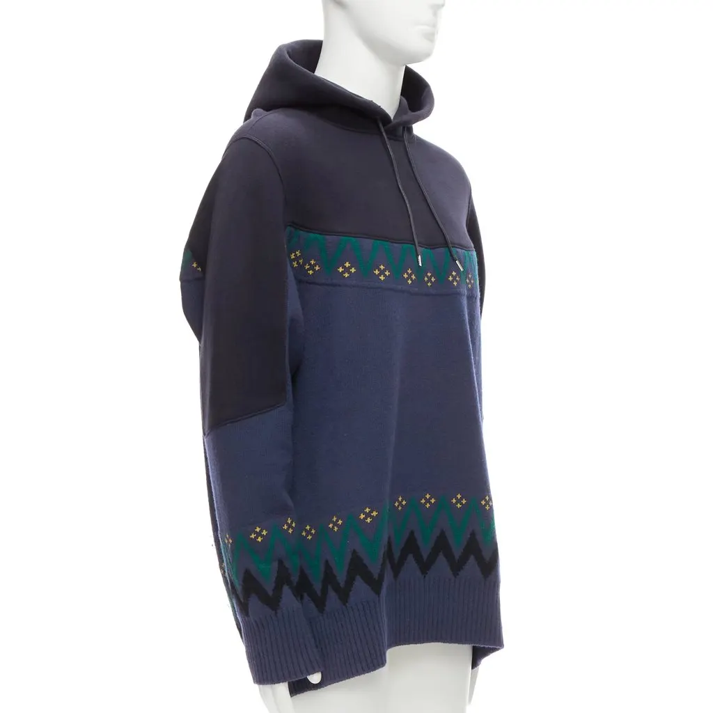 Sacai Knit Sweater Hoodie Navy Cotton Good - Inside View