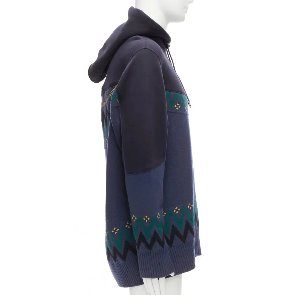 Sacai Knit Sweater Hoodie Navy Cotton Good - Model View