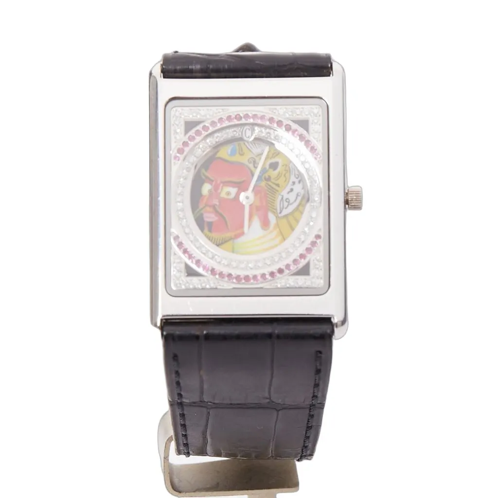 Unsigned Limited Edition Guan Yu 18K White Gold Diamond Ruby Watch Black White Gold Fair - Front View