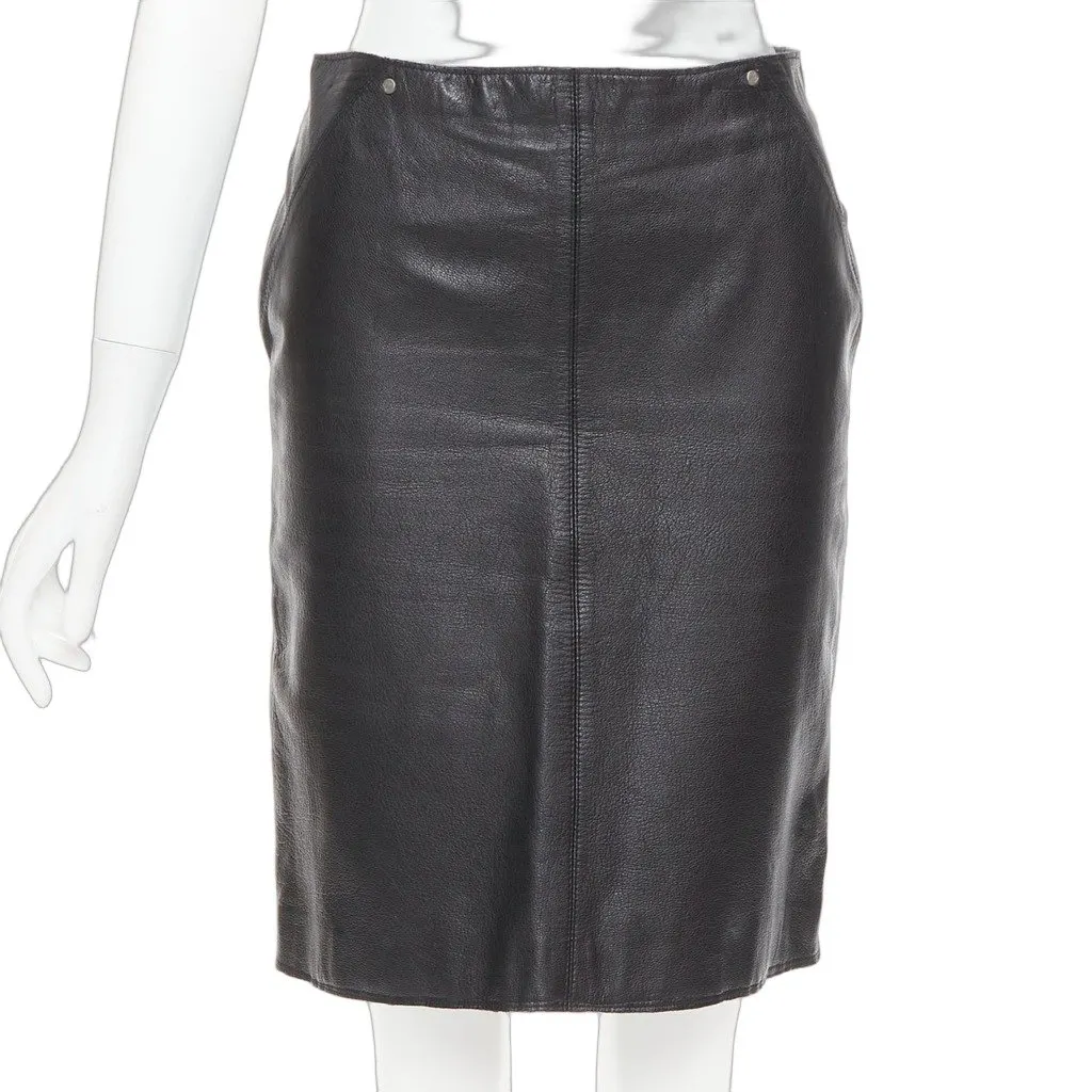 Versace Black Leather Skirt Black Leather Good - Front View