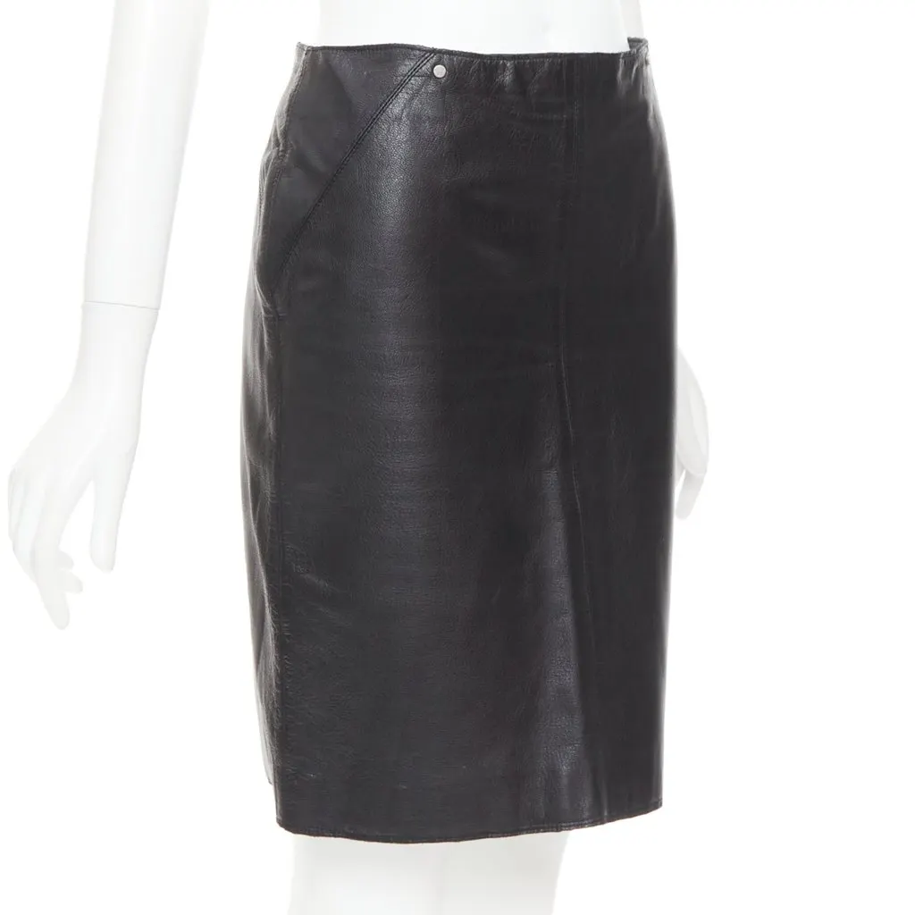 Versace Black Leather Skirt Black Leather Good - Inside View