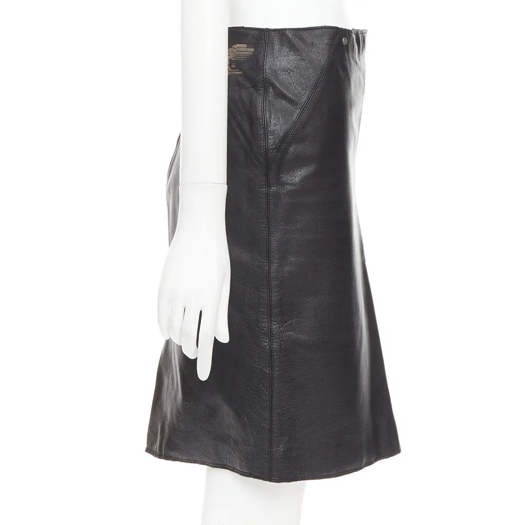 Versace Black Leather Skirt Black Leather Good - Model View