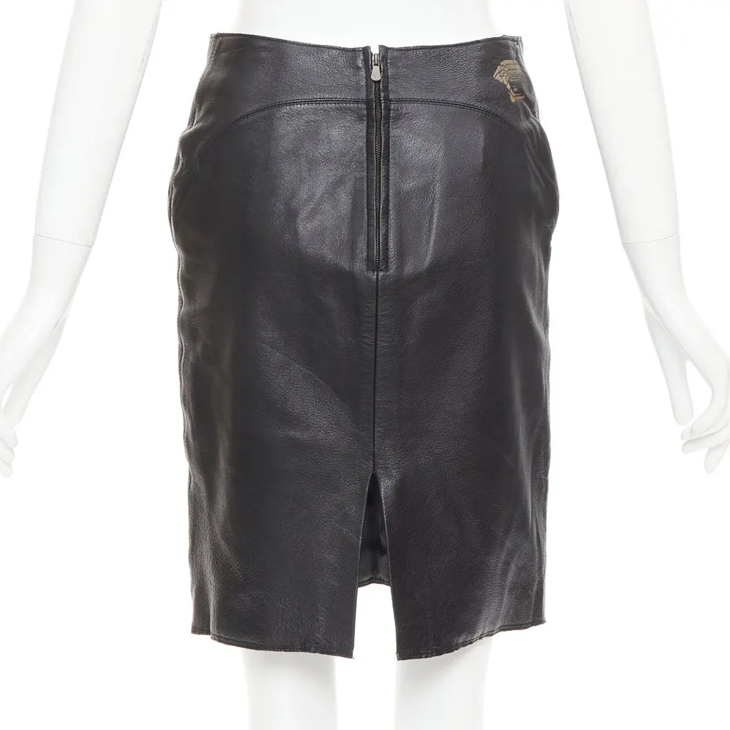 Versace Black Leather Skirt Black Leather Good - Box View