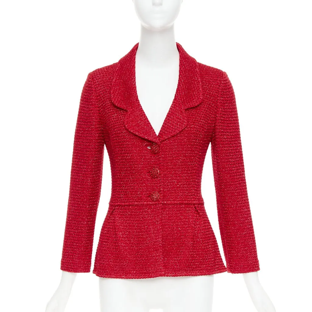 ST JOHN Red Polyester Jacket Red Polyester Good - Front View