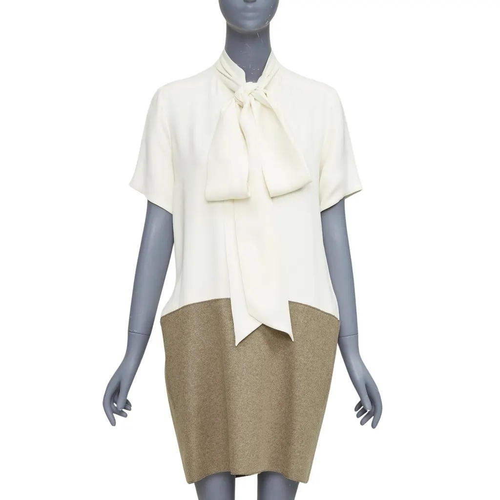 Celine Ecru Silk Dress Beige Silk Very good - Front View