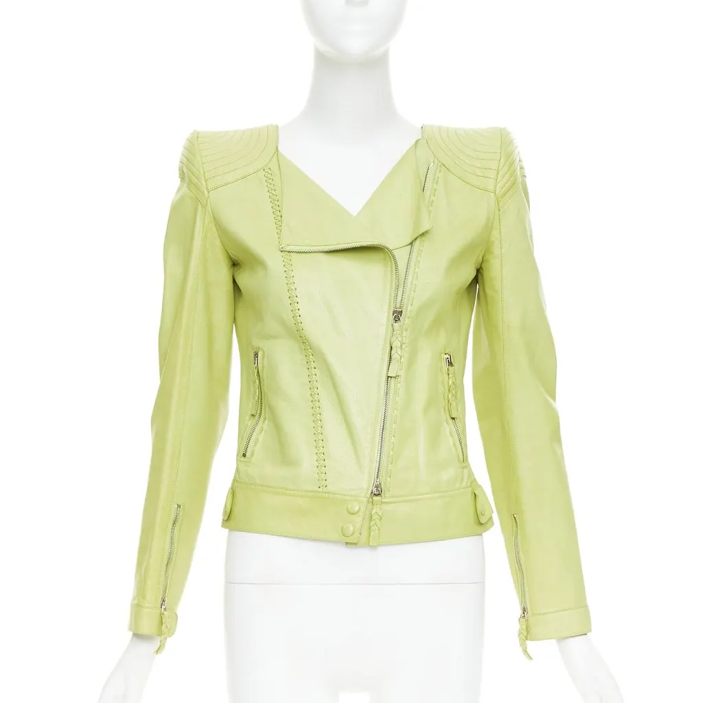 Roberto Cavalli Green Leather Leather Jacket Green Leather Very good - Front View
