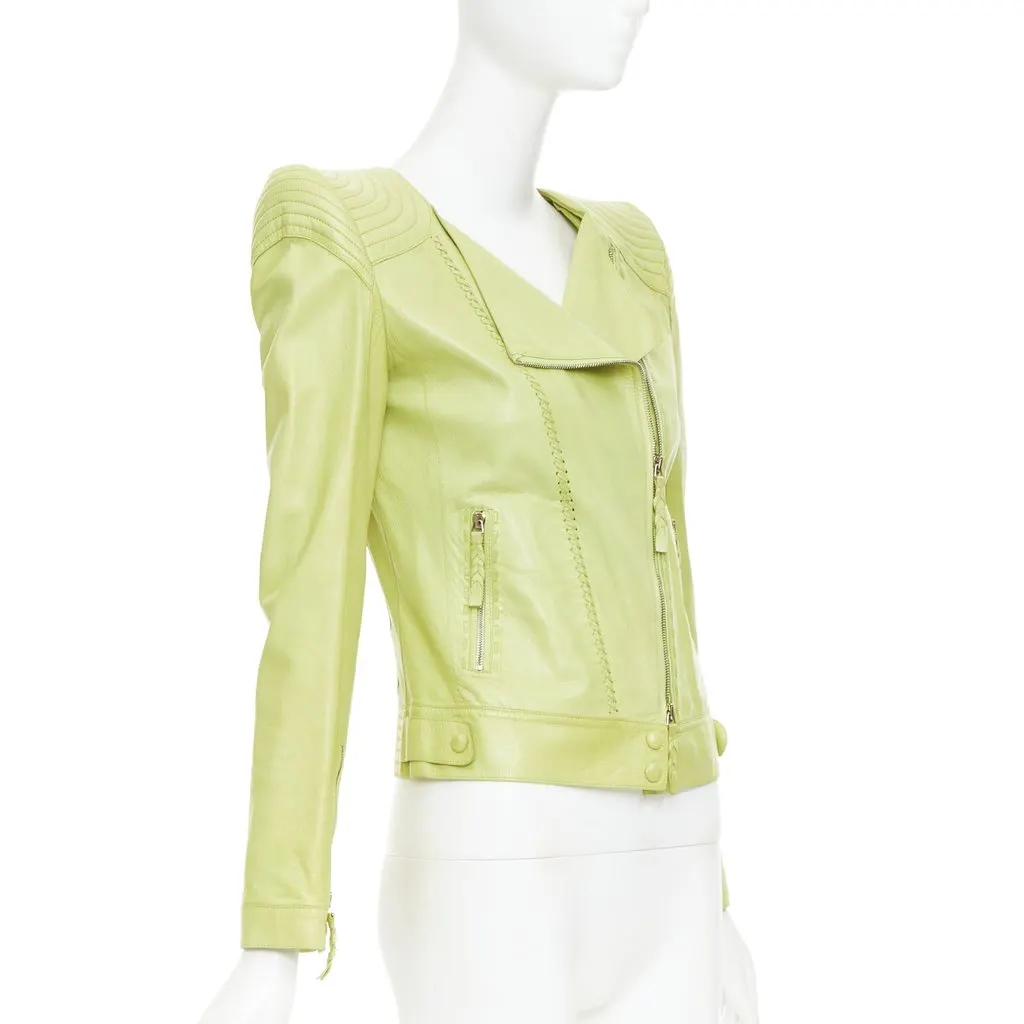 Roberto Cavalli Green Leather Leather Jacket Green Leather Very good - Model View