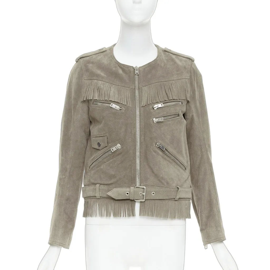 The Kooples Khaki Leather Leather Jacket Khaki Leather Good - Front View