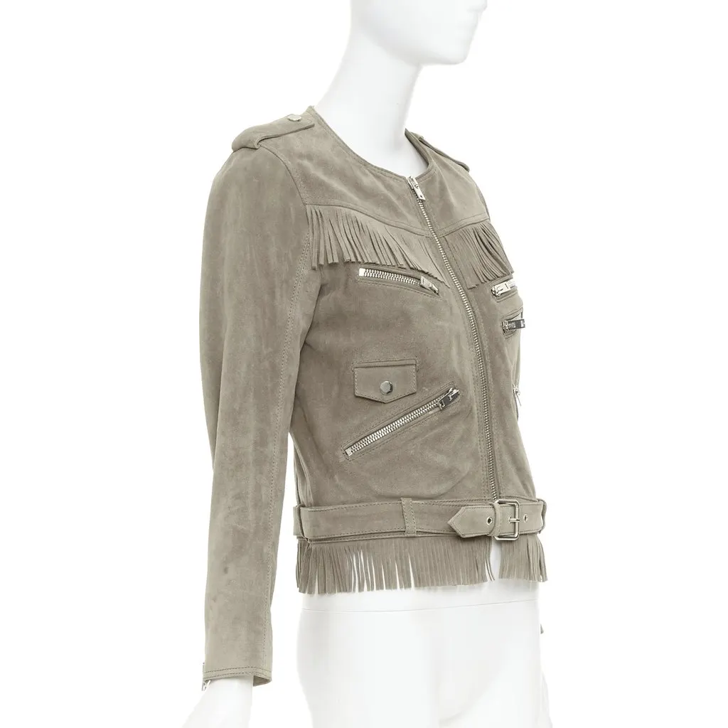 The Kooples Khaki Leather Leather Jacket Khaki Leather Good - Model View