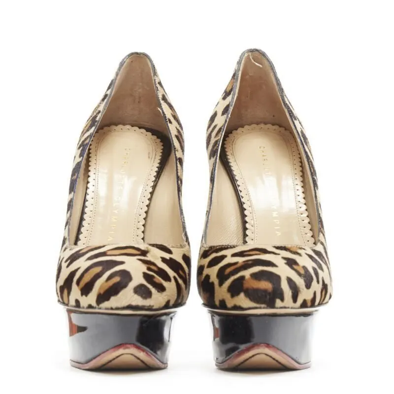 Charlotte Olympia Dolly Platform Pumps Brown Leather Fair - Inside View