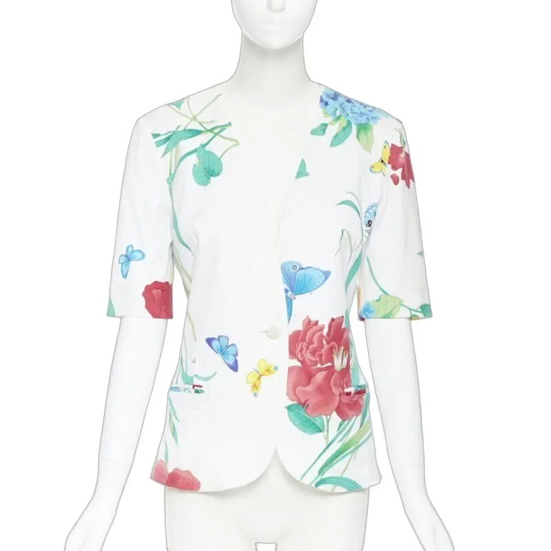 Leonard White Floral Print Jacket White Cotton Fair - Front View