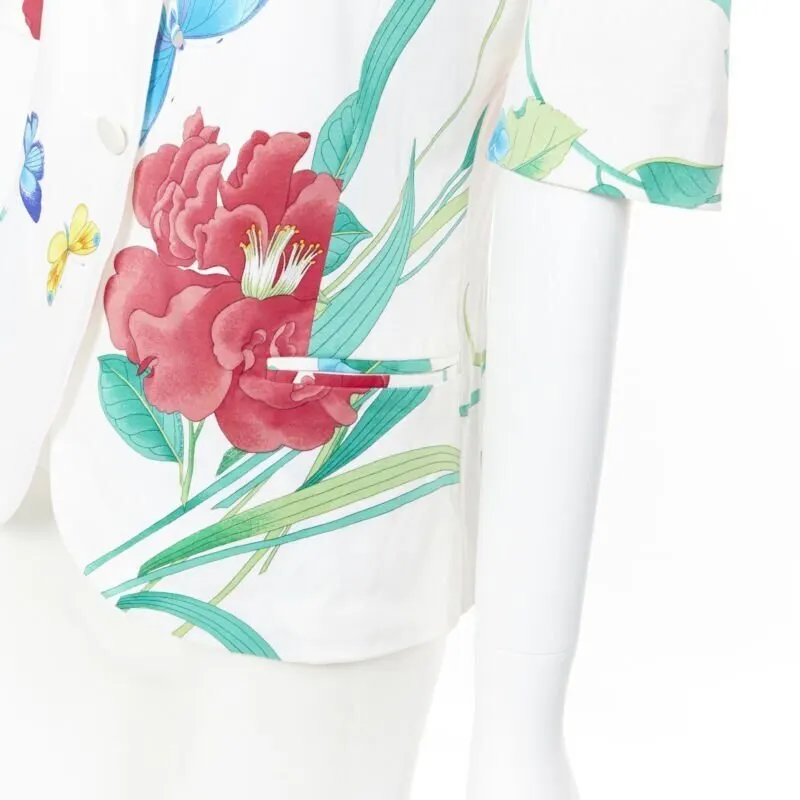 Leonard White Floral Print Jacket White Cotton Fair - Back View