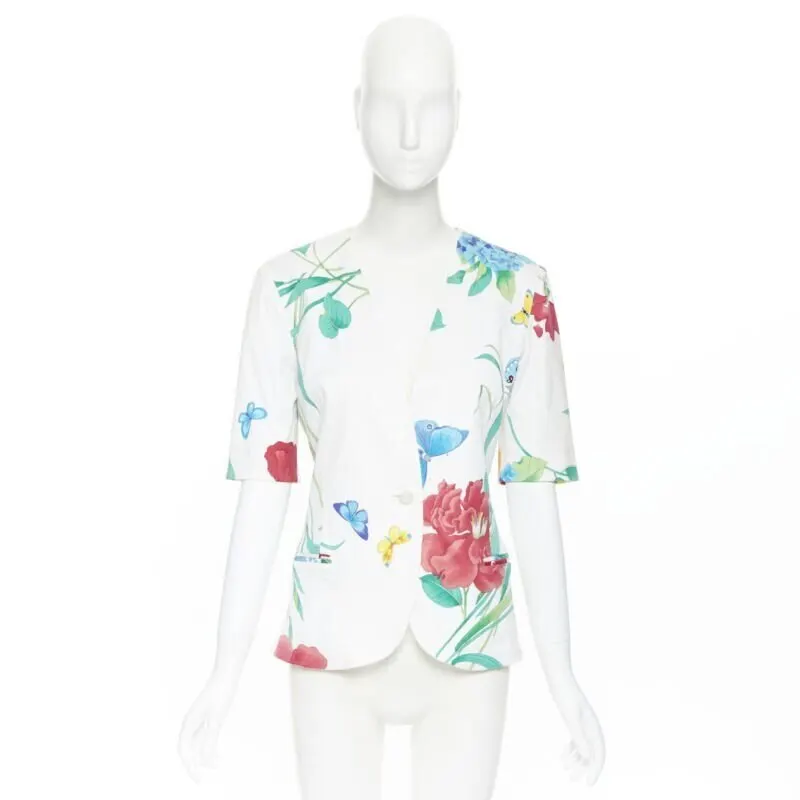 Leonard White Floral Print Jacket White Cotton Fair - Inside View