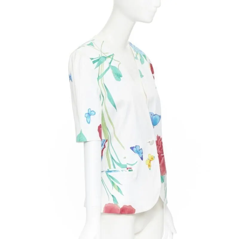 Leonard White Floral Print Jacket White Cotton Fair - Model View