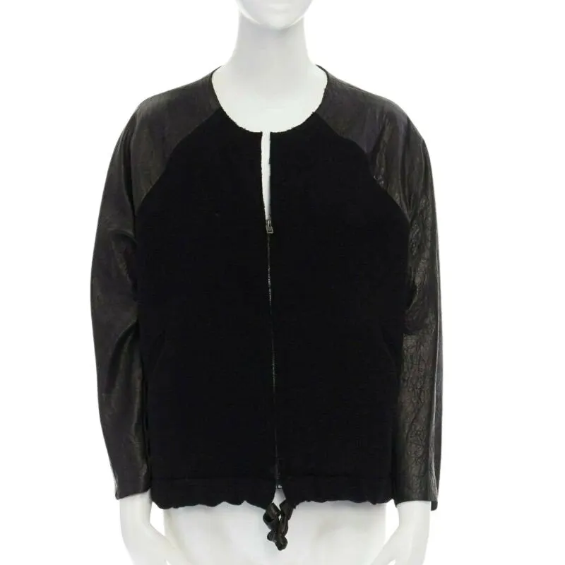 Isabel Marant Leather Sleeve Wool Bomber Black Wool Fair - Front View